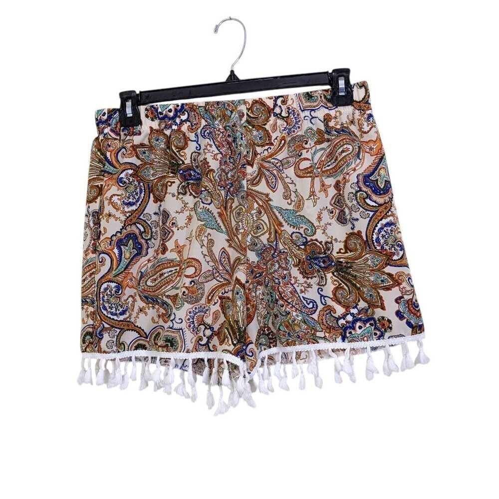 Womens Plus XXL Shorts Paisley Elastic Waist Flowy Tassel Boho Hippie Festival